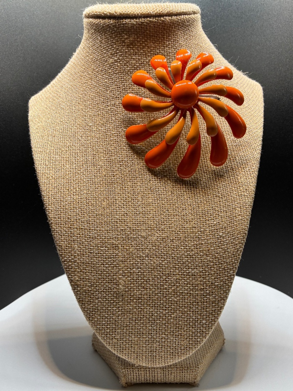 Vintage Orange Enamel Petal Brooch
